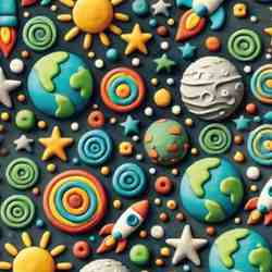 TISSU 3D COTON MOTIFS ESPACE PLANÈTE FUSÉE ÉTOILE