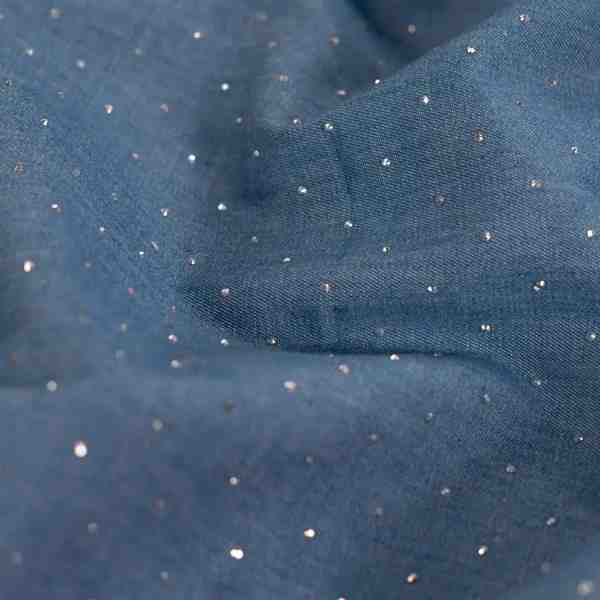 TISSU COTON STRASS BLEU FONCE