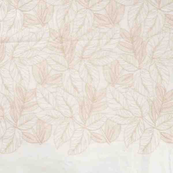 TISSU COTON BEIGE BRODÉ FEUILLAGE