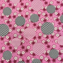 TISSU COTON IMPRIME JARDIN JAPONAIS ROSE 