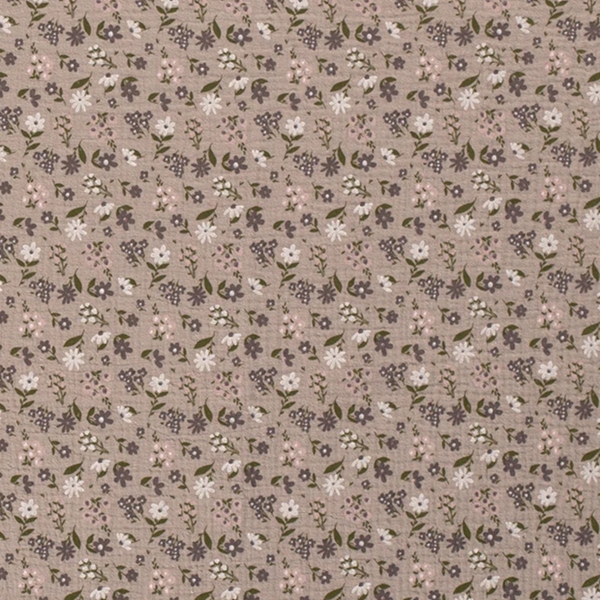 TISSU DOUBLE GAZE PETITE FLEURETTE BEIGE ROSE