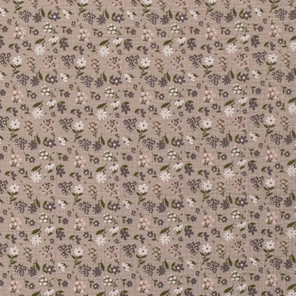 TISSU GAZE DE COTON PETITE FLEURETTE FOND BEIGE