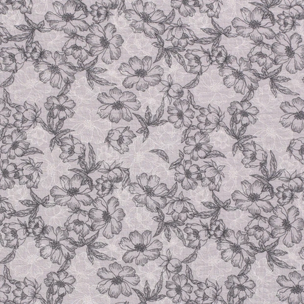 TISSU DOUBLE GAZE GROSSE FLEUR GRIS