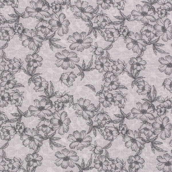 TISSU GAZE DE COTON GROSSE FLEUR FOND GRIS