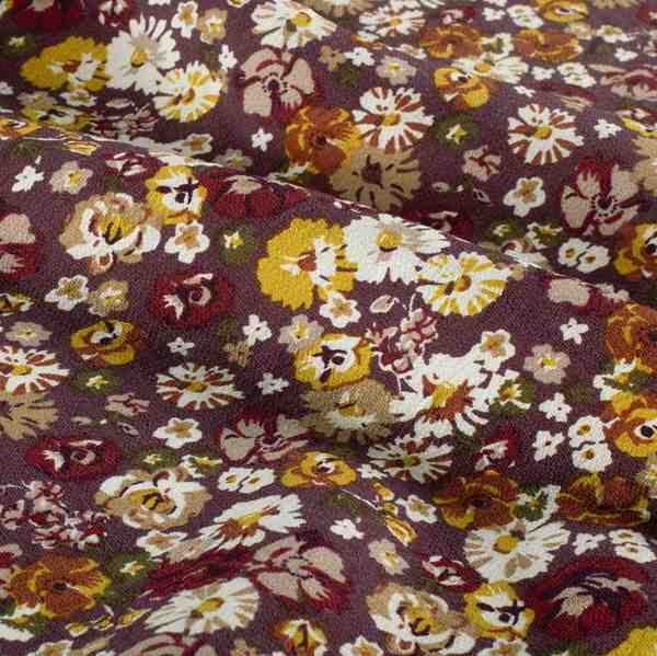 TISSU VISCOSE OTTOMAN IMPRIMÉ FLORAL BRIQUE OCRE