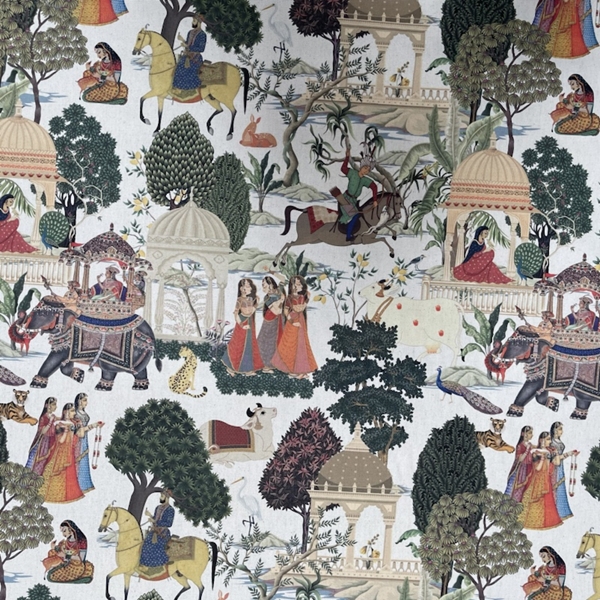 TISSU TOILE PANAMA  SCENES INDE ANTIQUE