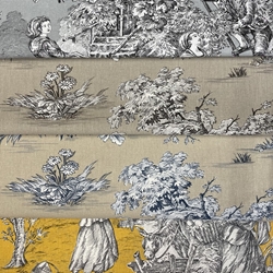 TISSU TOILE DE JOUY PASTORALE ECRU NOIR