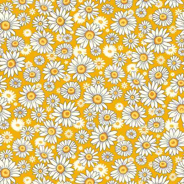 TISSU COTON FLEUR PAQUERETTE JAUNE