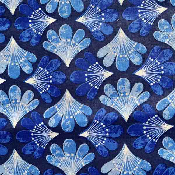 TISSU MFTA COTON FEUILLE AMANDA BLEU 