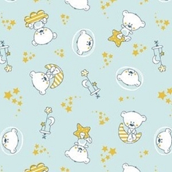 COTON IMPRIME OEKOTEX OURSONS NUAGE BLEU CIEL