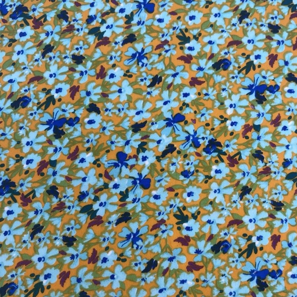 COUPON  POLYESTER FLEUR BLEU BEIGE 1M50 X 1M40
