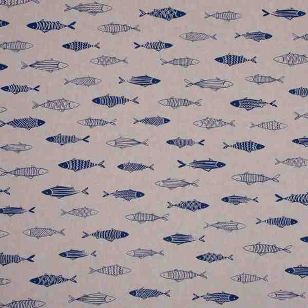 TISSU ASPEXCT LIN MOTIFS POISSONS BLEU MARINE