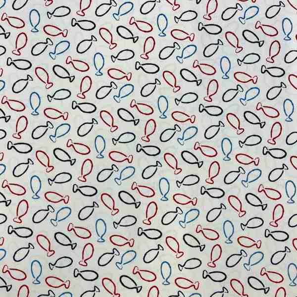TISSU COTON IMPRIME POISSON THEME MER