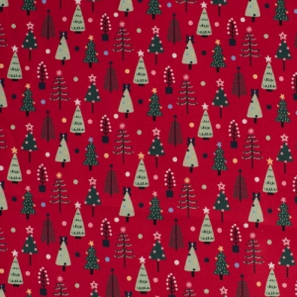 TISSU POPELINE DE COTON SAPIN DE NOEL ROUGE