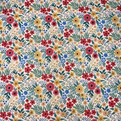 TISSU COTON FLEURETTES MULTI ROUGE JAUNE  