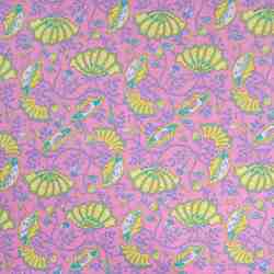 TISSU COTON IMPRIMÉ FLEURS COQUILLAGES FOND ROSE