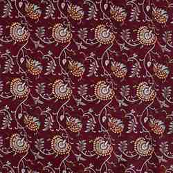 TISSU COTON IMPRIMÉ MOTIFS FLORAUX INDIENS BORDEAU