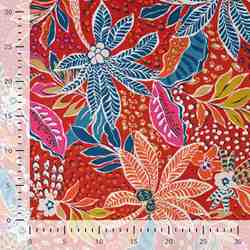 TISSU VISCOSE STRETCH IMPRIMÉ FLORAL ROUGE MULTI