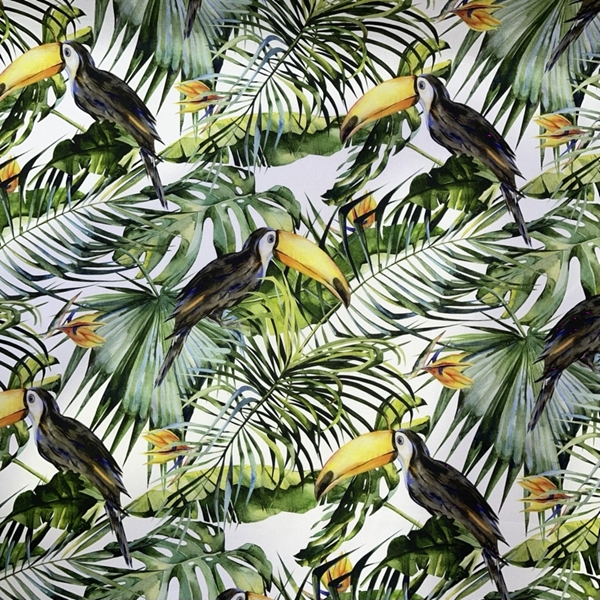 TISSU TOILE IMPRIMEE TROPICALE TOUCAN 