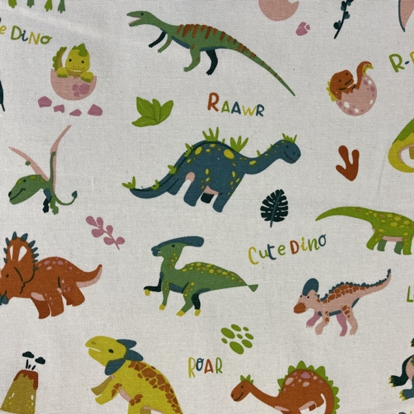 TISSU TOILE COTON DINOSAURE MULTICOLORE