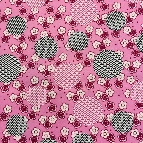 TISSU COTON IMPRIME JARDIN JAPONAIS ROSE 