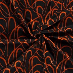 TISSU JERSEY IMPRIME LABYRINTHE ORANGE FOND NOIR