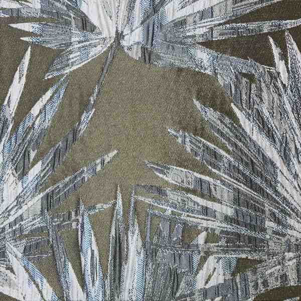 TISSU JACQUARD AMEUBLEMENT PALMIER BLEU FOND KAKI