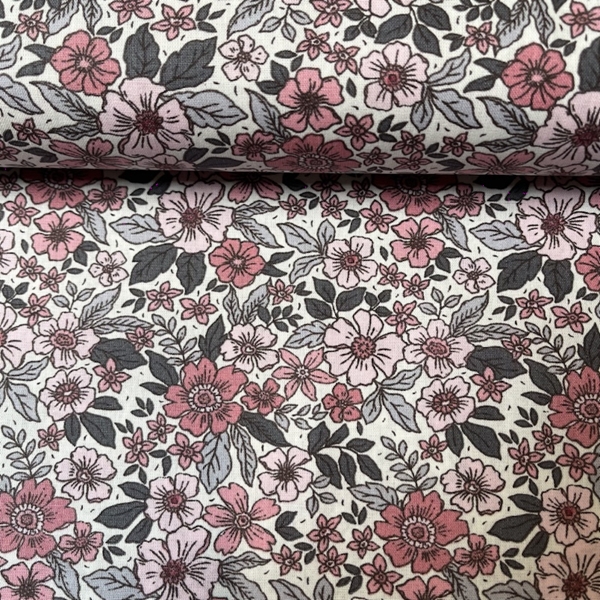 TISSU COTON IMPRIME ANNA FLEUR ROSE