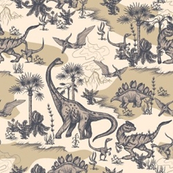 TISSU COTON IMPRIME DINOSAURE BEIGE