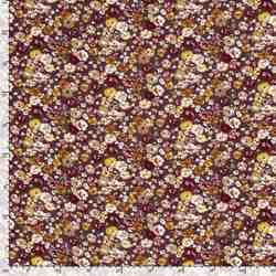 TISSU VISCOSE OTTOMAN IMPRIMÉ FLORAL BRIQUE OCRE