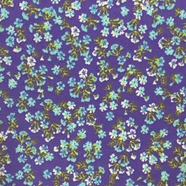 TISSU COTON IMPRIME FLEUR BLEU FOND VIOLET