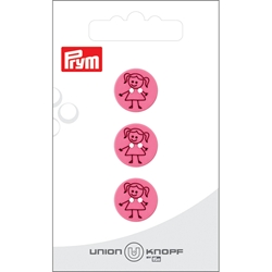 Bouton poly. 2-tr fille 15mm, petite fille rose