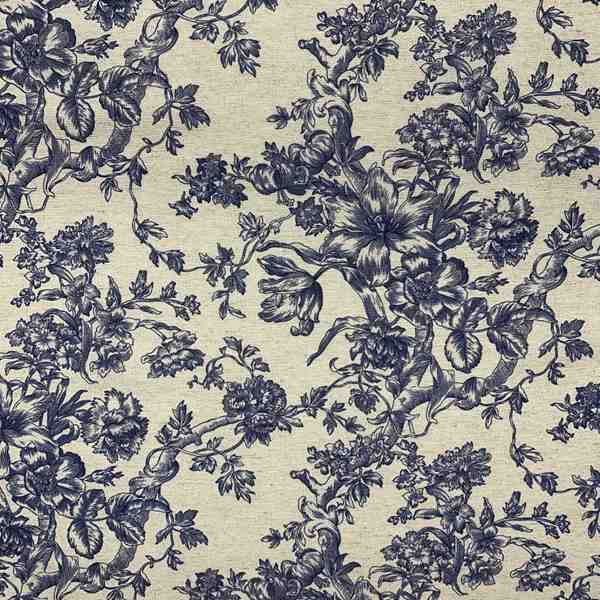 TISSU TOILE FLEUR DE JOUY BLEU