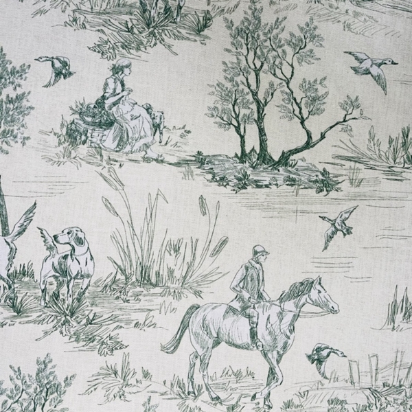 TISSU TOILE DE JOUY SCENE DE CHASSE VERT