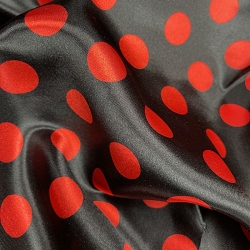 TISSU SATIN CARNAVAL MINNIE NOIR POIS ROUGE