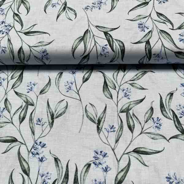 Popeline de Coton Oeko-Tex à Motif Floral Bleu