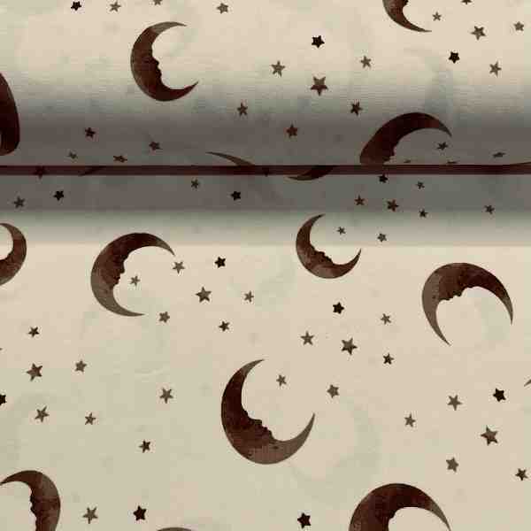 TISSU JERSEY COTON LUNE ET ÉTOILES BEIGE