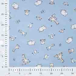 TISSU JERSEY COTON ANIMAUX SAVANE FOND BLEU