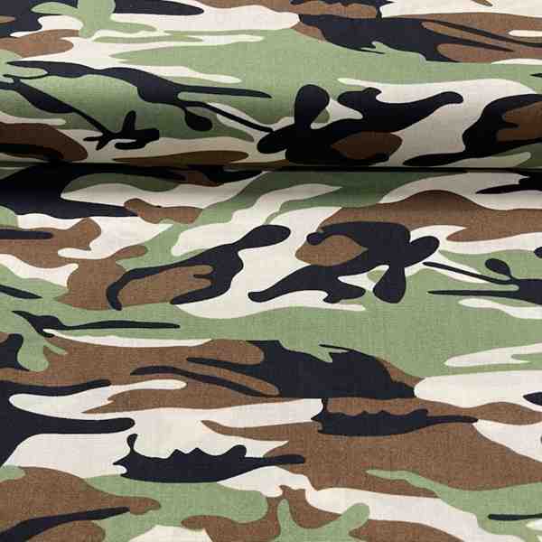 TISSU COTON IMPRIME CAMOUFLAGE VERT KAKI