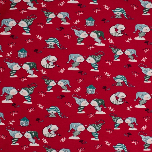  TISSU JERSEY LUTIN DE NOEL ROUGE