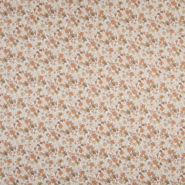 TISSU VOILE DE COTON DIGITAL FLEUR ORANGE BEIGE