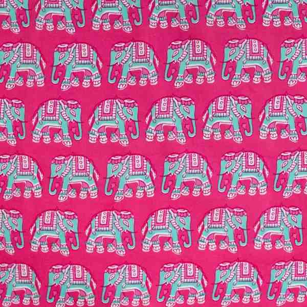 TISSU COTON IMPRIMÉ ÉLÉPHANTS INDIENS FOND ROSE