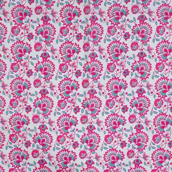TISSU COTON IMPRIMÉ MOTIFS FLORAUX INDIENS ROSE 