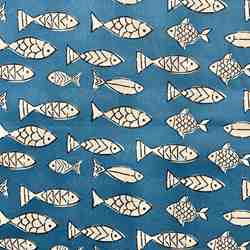 TISSU COTON IMPRIMÉ INDIENNE POISSONS BLEUE