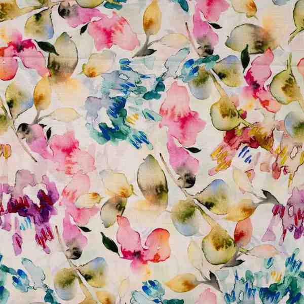 TISSU VISCOSE LIN IMPRIMÉ FLORAL AQUARELLE MULTI