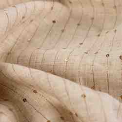 TISSU VISCOSE LIN BEIGE SEQUINS BRODES OR