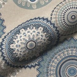 TISSU TOILE ASPECT LIN  MANDALA BLEU