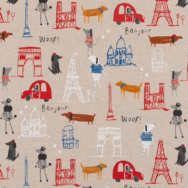 TISSU TOILE ASPECT LIN LES CHIENS A LA VILLE