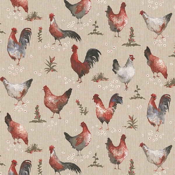 TISSU TOILE ASPECT LIN LA POULE ET LE COQ