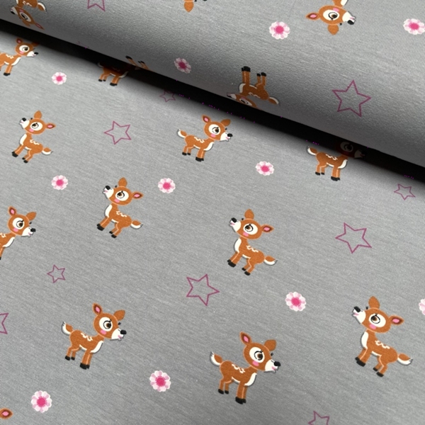 TISSU JERSEY IMPRIMÉ BAMBI GRIS